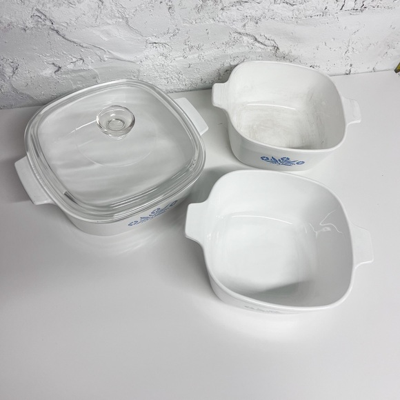 1970s Corning Ware Blue Cornflower set of x3, open casserole dishes x3 + x1 lid - Picture 7 of 7